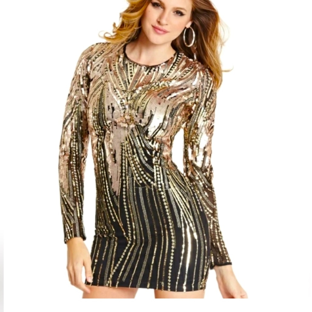 MARCIANO Tiffany Long Sleeve Sequin Mini Dress - XS